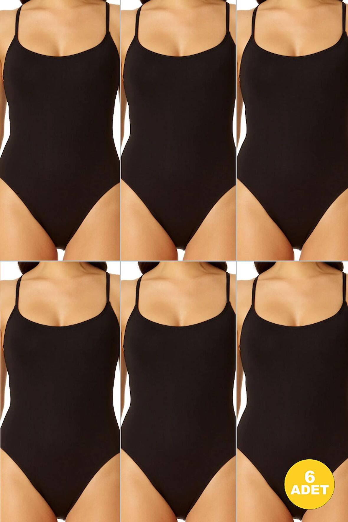 Kadın İp Askılı Çıt Çıtlı Kancalı Body 6'lı Paket