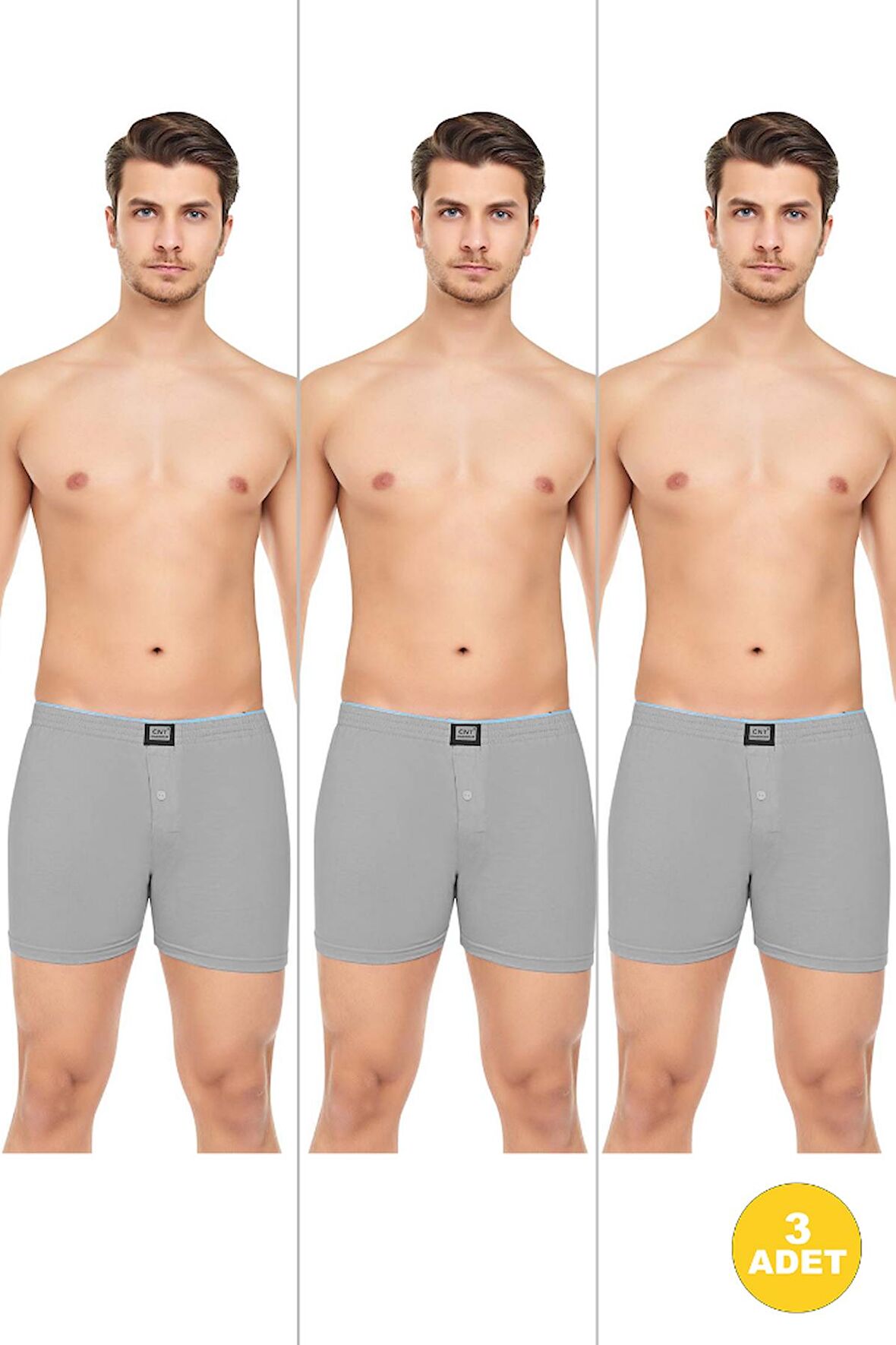 Erkek Rahat ve Konforlu Havlu Bel Pamuklu Düğmeli Boxer 3'lü Paket