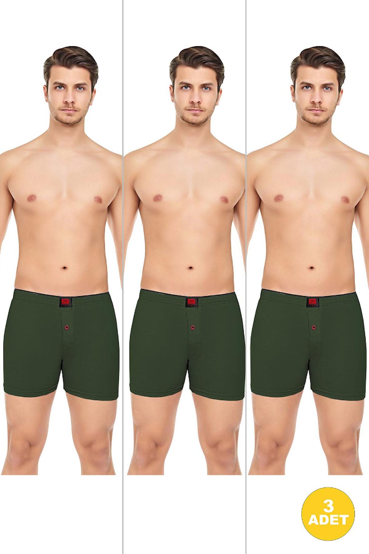 Erkek Rahat ve Konforlu Havlu Bel Pamuklu Düğmeli Boxer 3'lü Paket