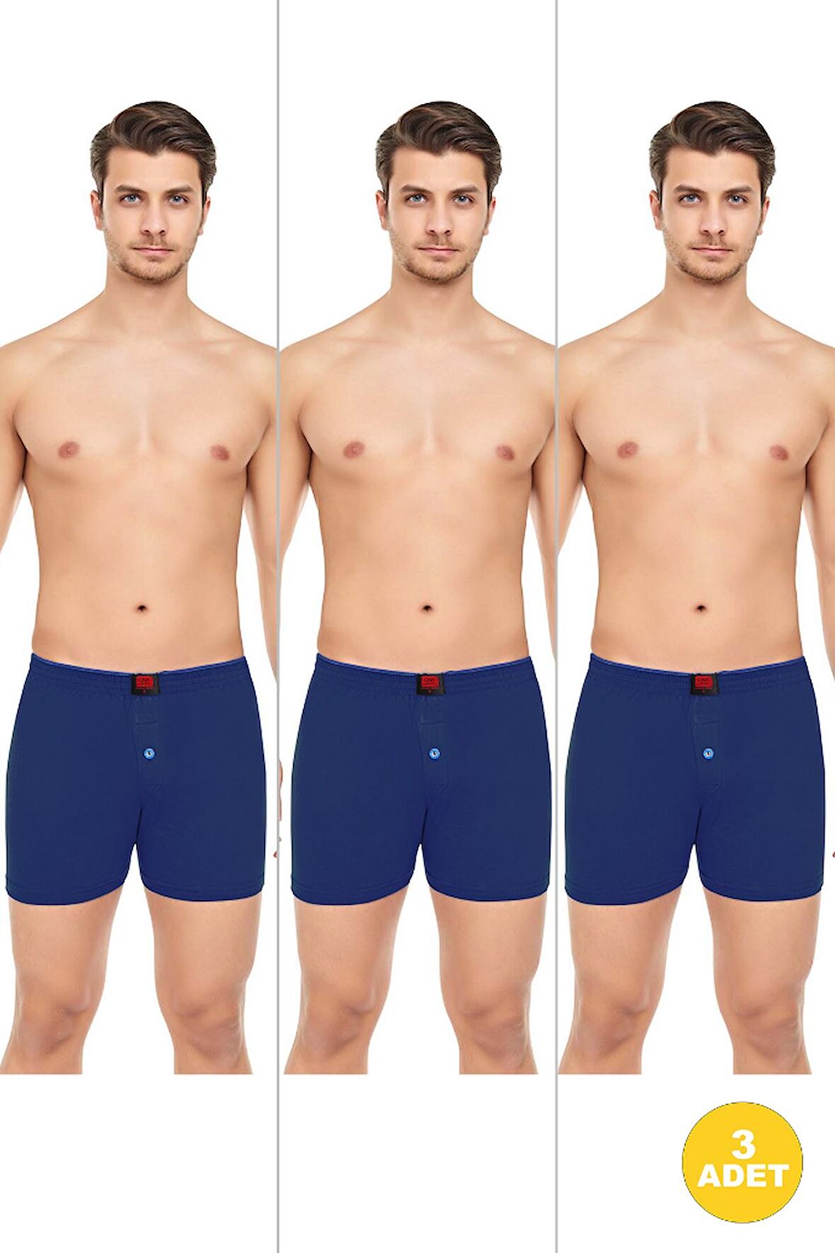 Erkek Rahat ve Konforlu Havlu Bel Pamuklu Düğmeli Boxer 3'lü Paket