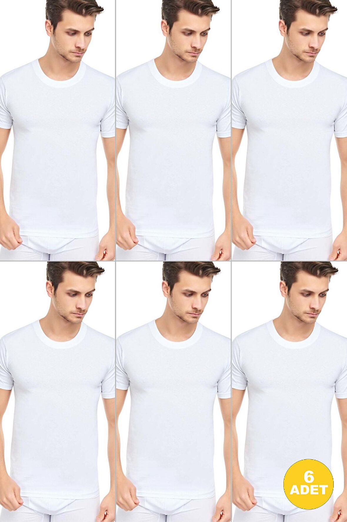 Erkek Slim Fit Sıfır Yaka Fanila T-Shirt 6'lı Paket