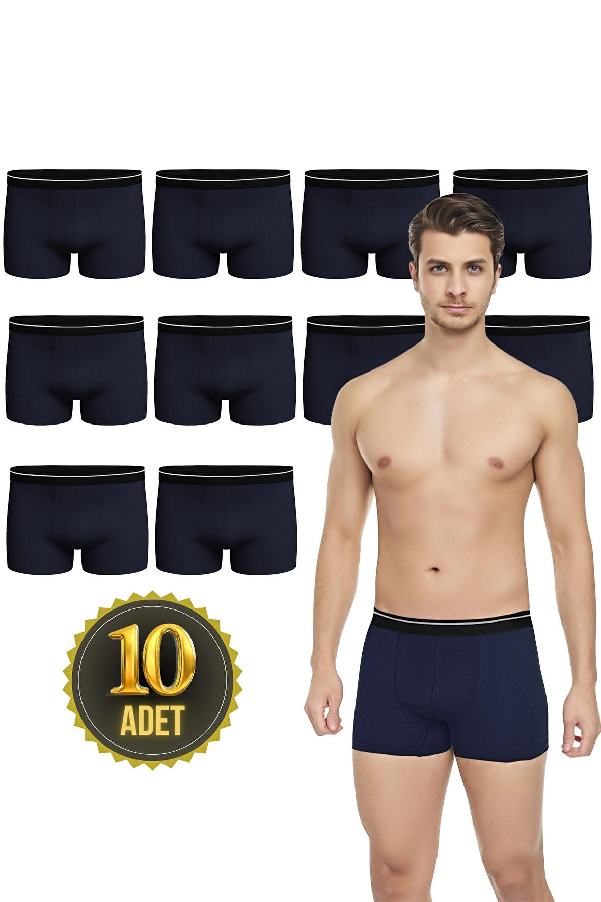 Erkek 10 Adet Likralı Slim Fit İnce Kumaş Günlük Kullanıma Uygun Özel Paketinde Ekonomik Boxer