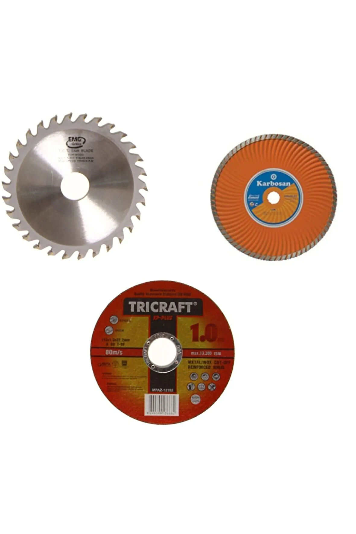 3 Lü 115mm Turbo Mermer Fayans, ,ahşap,metal Kesme Disk Seti
