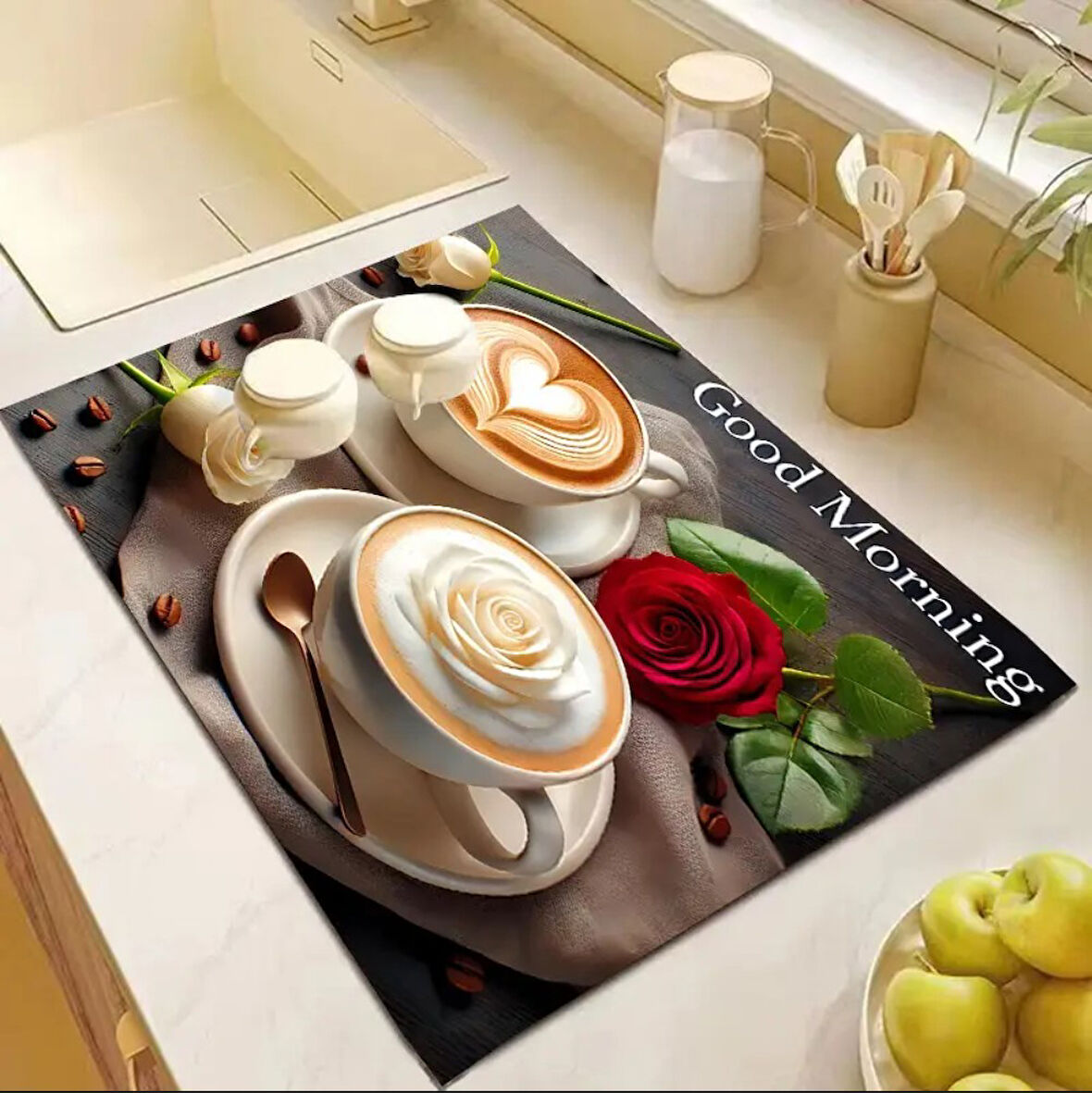 55 CM x 45 CM LATTE KAHVE TASARIMI TEZGAH ÜSTÜ BULAŞIK KURUTMA MATI BULAŞIKLIK KURUTMA ÖRTÜSÜ