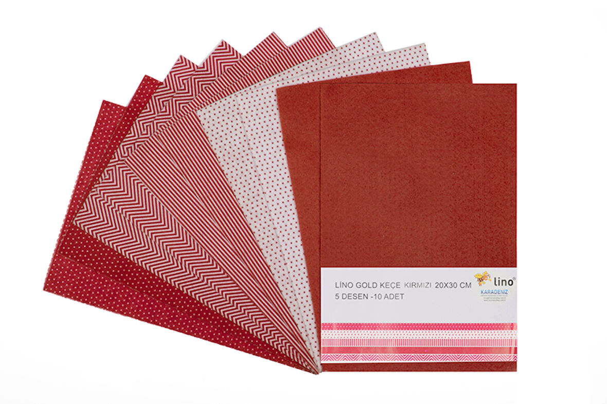 Lino Keçe Kırmızı 5 Desen 10'lu (20x30 cm)