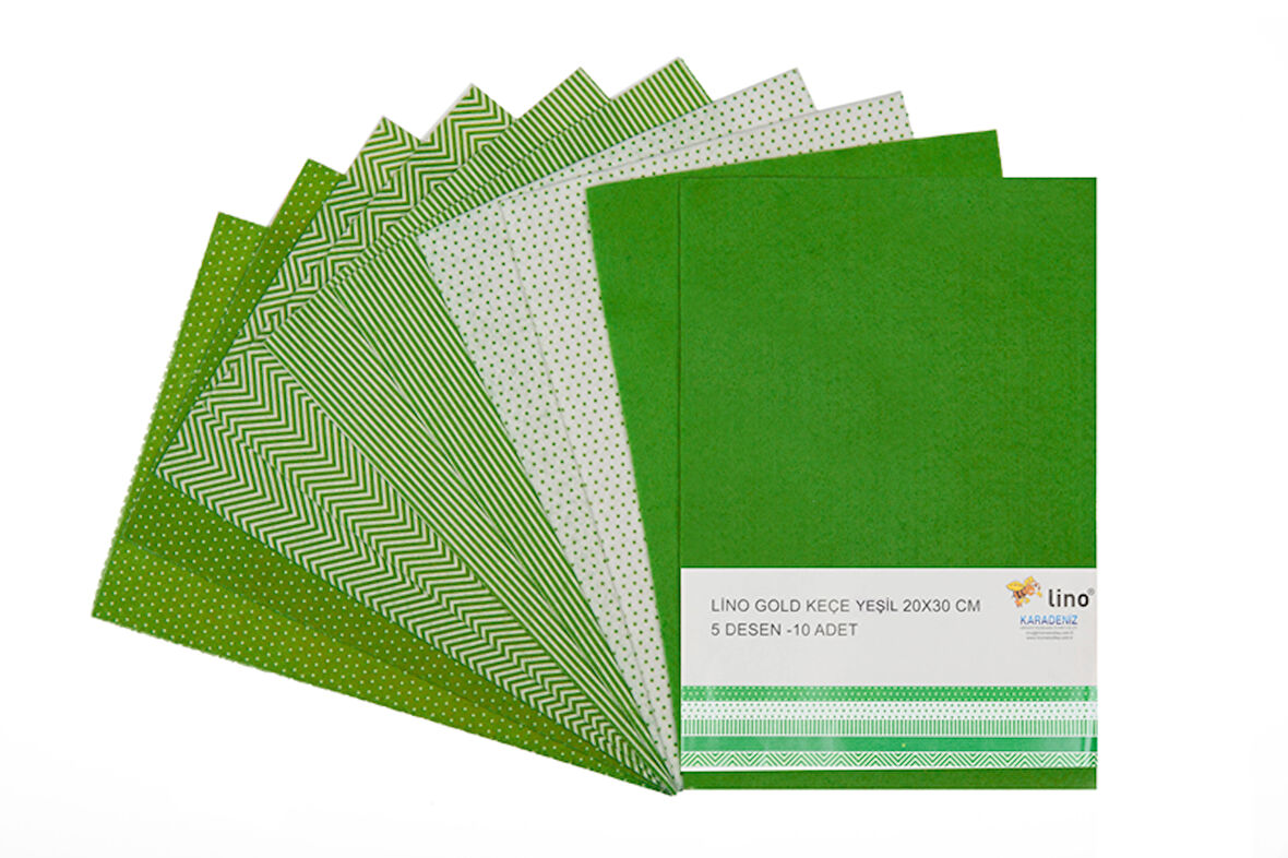 Lino Keçe Yeşil 5 Desen 10'lu (20x30 cm)