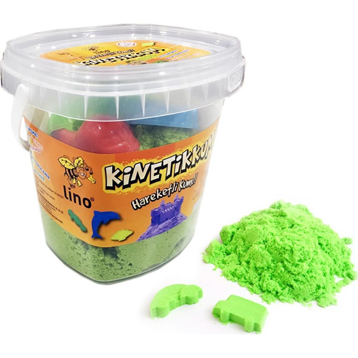 Lino Kinetik Kum 500 gr Yeşil Kova 3 Adet Kalıp