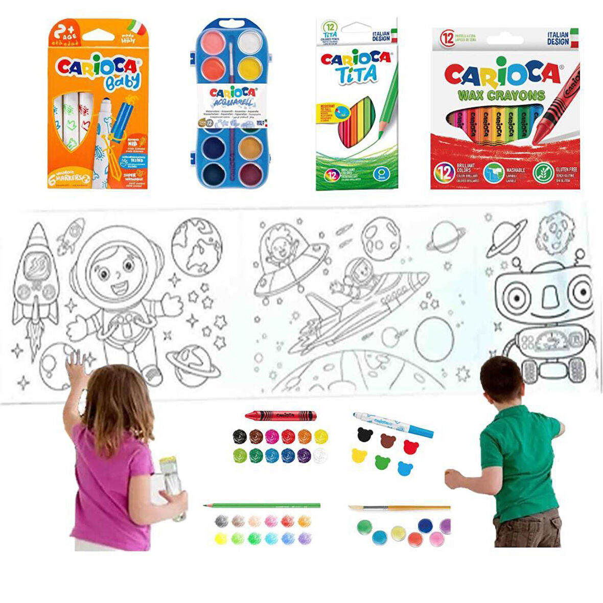 Carioca 4'lü Boyama Seti +Lino Yapışkanlı Boyama Kağıdı 86x20 cm Dream Space