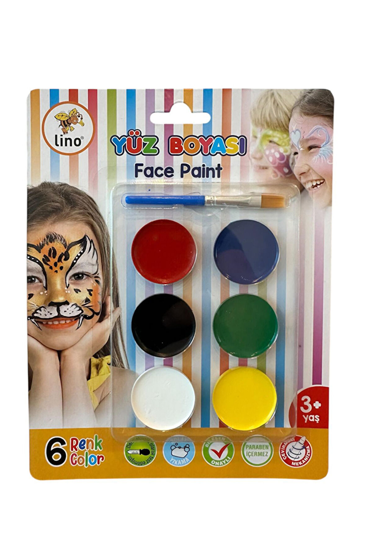 LİNO YÜZ BOYASI 6 RENK TABLET FIRÇALI (YIKANABİLİR)