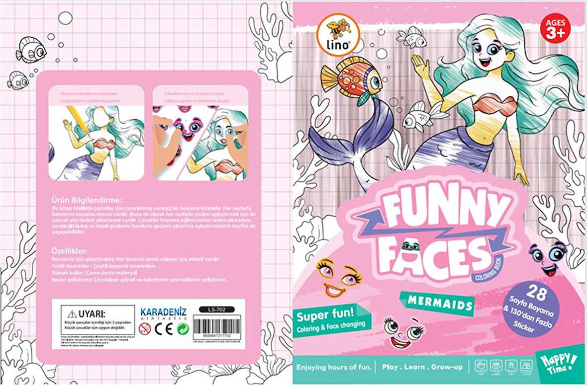 Lino Funny Faces Stickerli Boyama Kitabı - Deniz Kızı