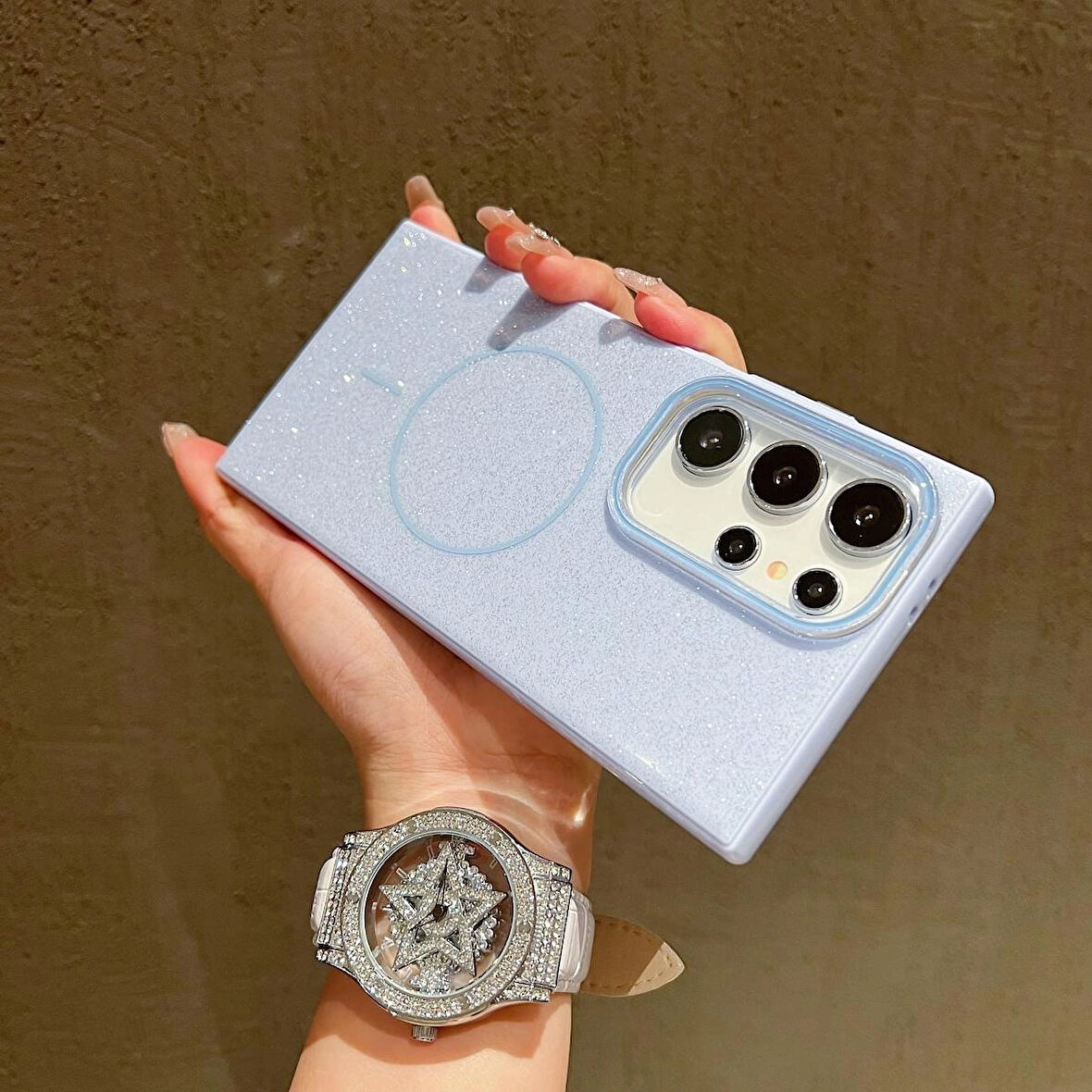 Samsung Galaxy S23 Ultra Uyumlu Simli MagSafe Özellikli Kılıf