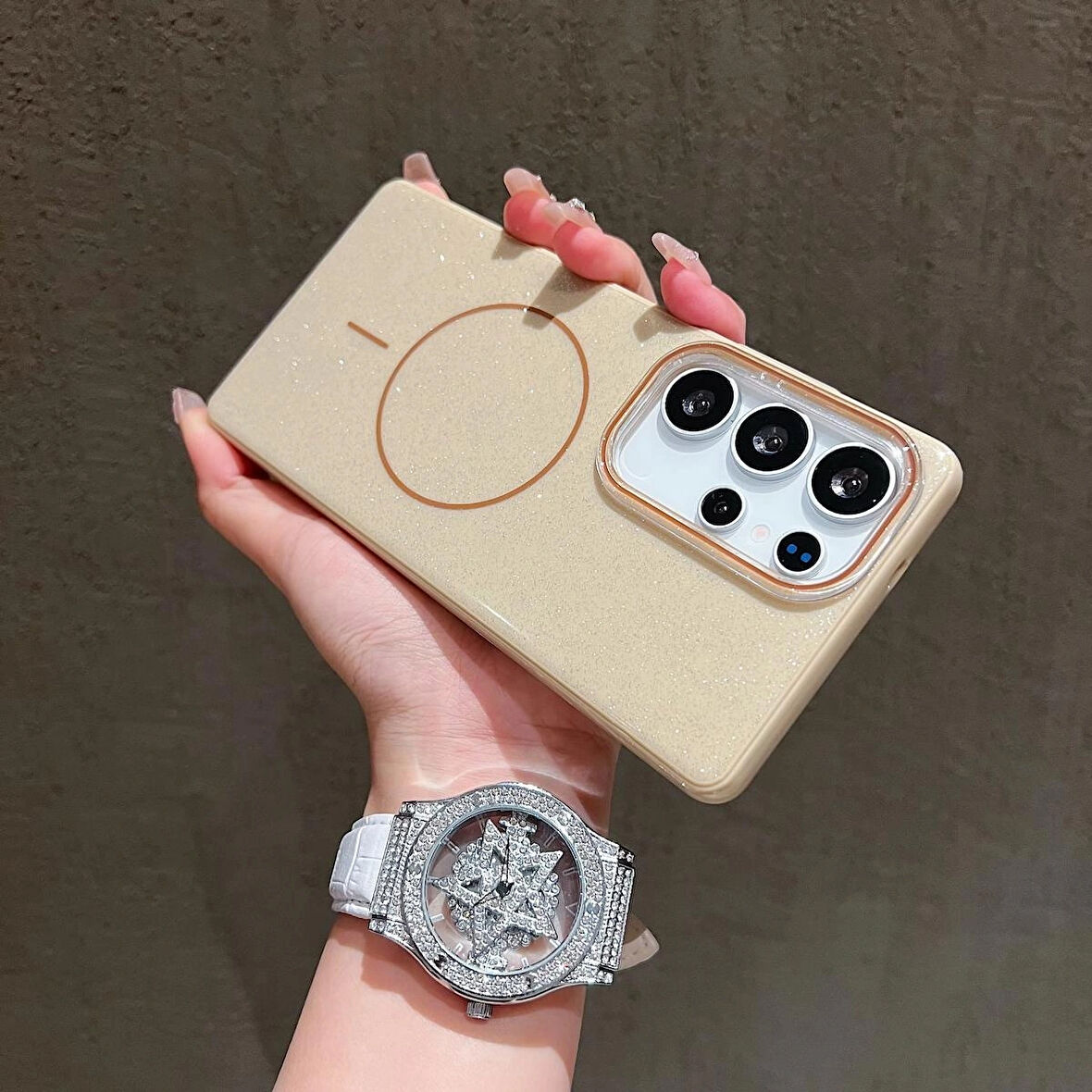 Samsung Galaxy S25 Ultra Uyumlu Simli MagSafe Özellikli Kılıf