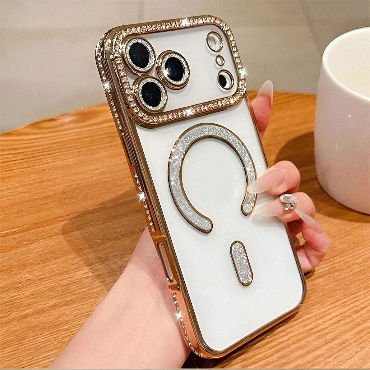Iphone 17 AİR Uyumlu Şeffaf Taşlı MagSafe Özellikli Kılıf