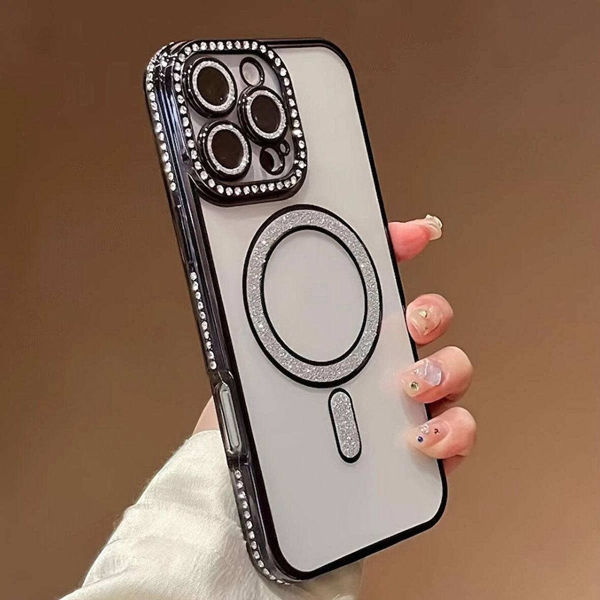 Iphone 14/15 PLUS Uyumlu Şeffaf Taşlı Magsafe Özellikli Kılıf