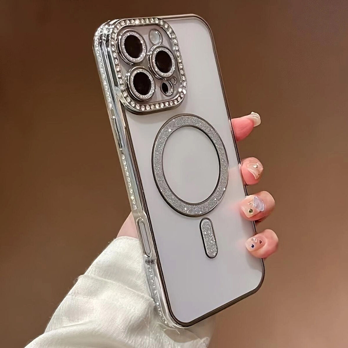 Iphone 14/15 PLUS Uyumlu Şeffaf Taşlı Magsafe Özellikli Kılıf