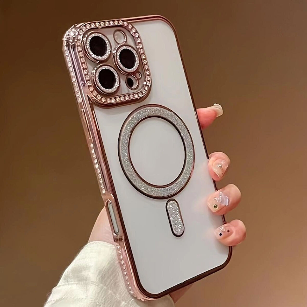 Iphone 14/15 PLUS Uyumlu Şeffaf Taşlı Magsafe Özellikli Kılıf