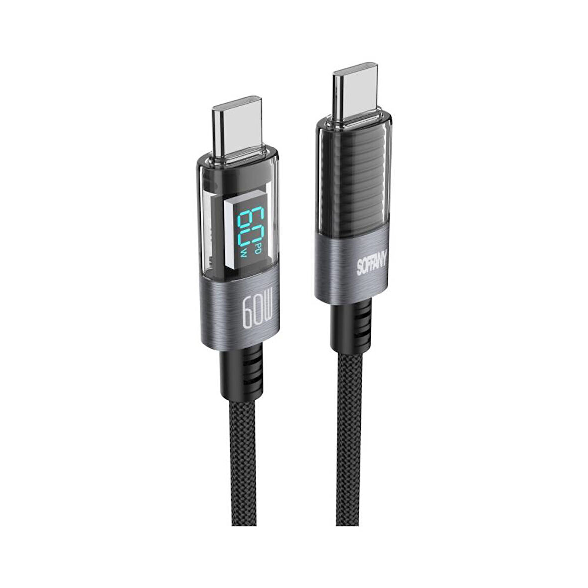 60 W Dijital Ekran Type-C to Type-C Şarj & Data Kablosu