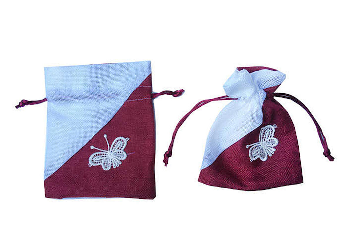 Kese Çuval Kelebekli Kirmizi 12x14 Cm ( 20 Adet )