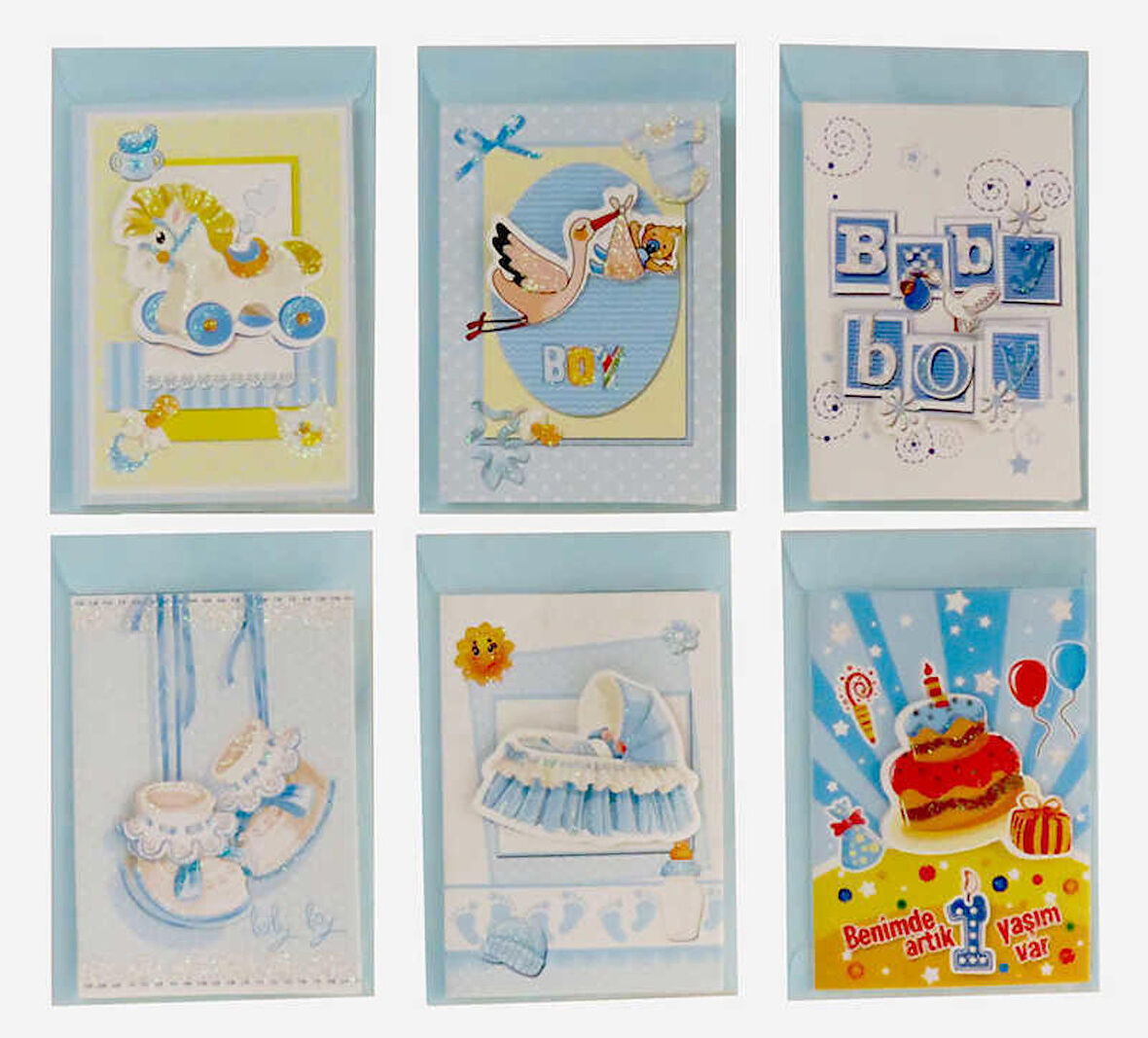 Davetiye 6 Karişik 7X9 Cm Mavi ( 120 Adet )