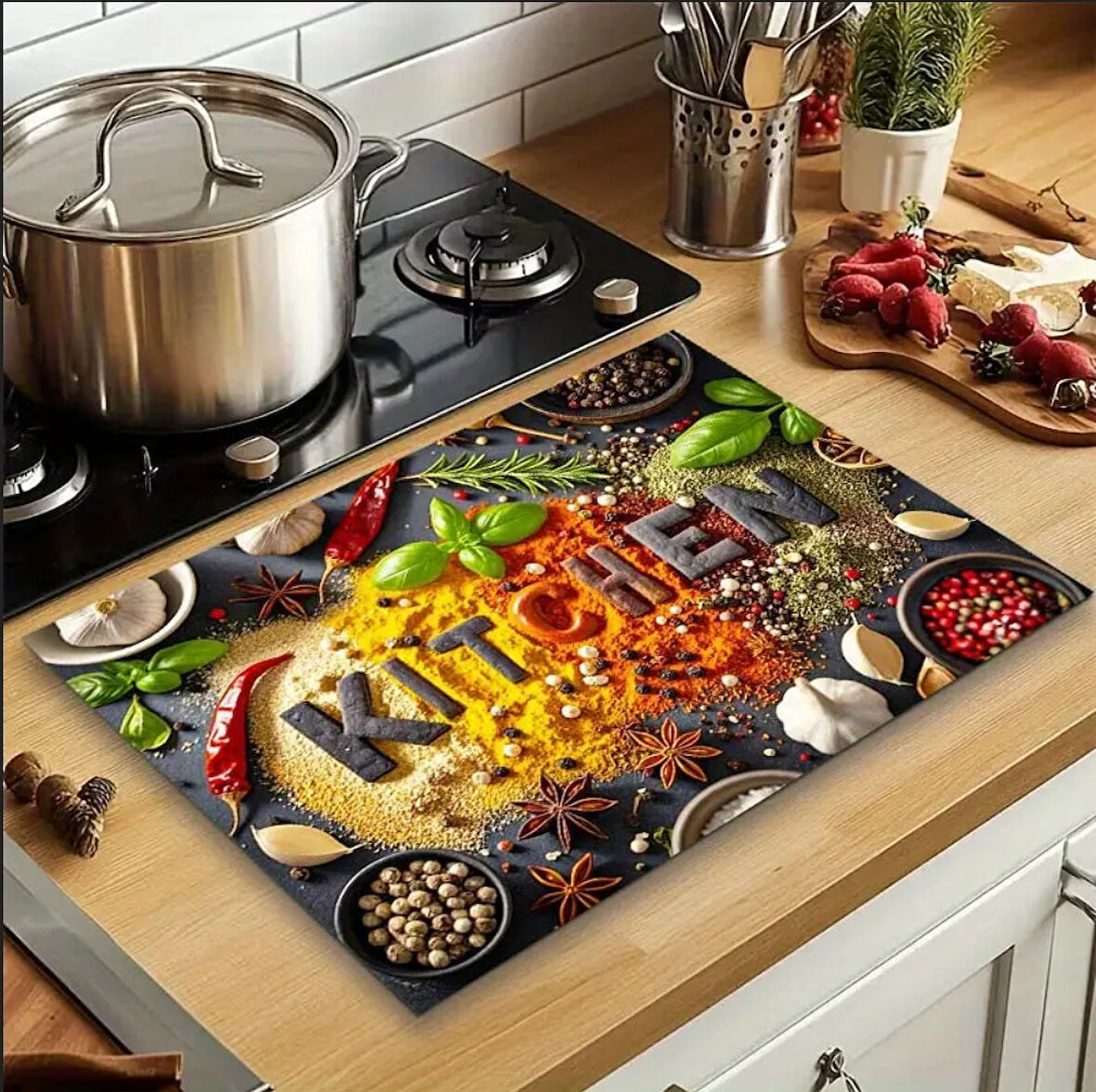 55 CM x 45 CM MUTFAK BAHARAT TASARIMI TEZGAH ÜSTÜ BULAŞIK KURUTMA MATI BULAŞIKLIK KURUTMA ÖRTÜSÜ