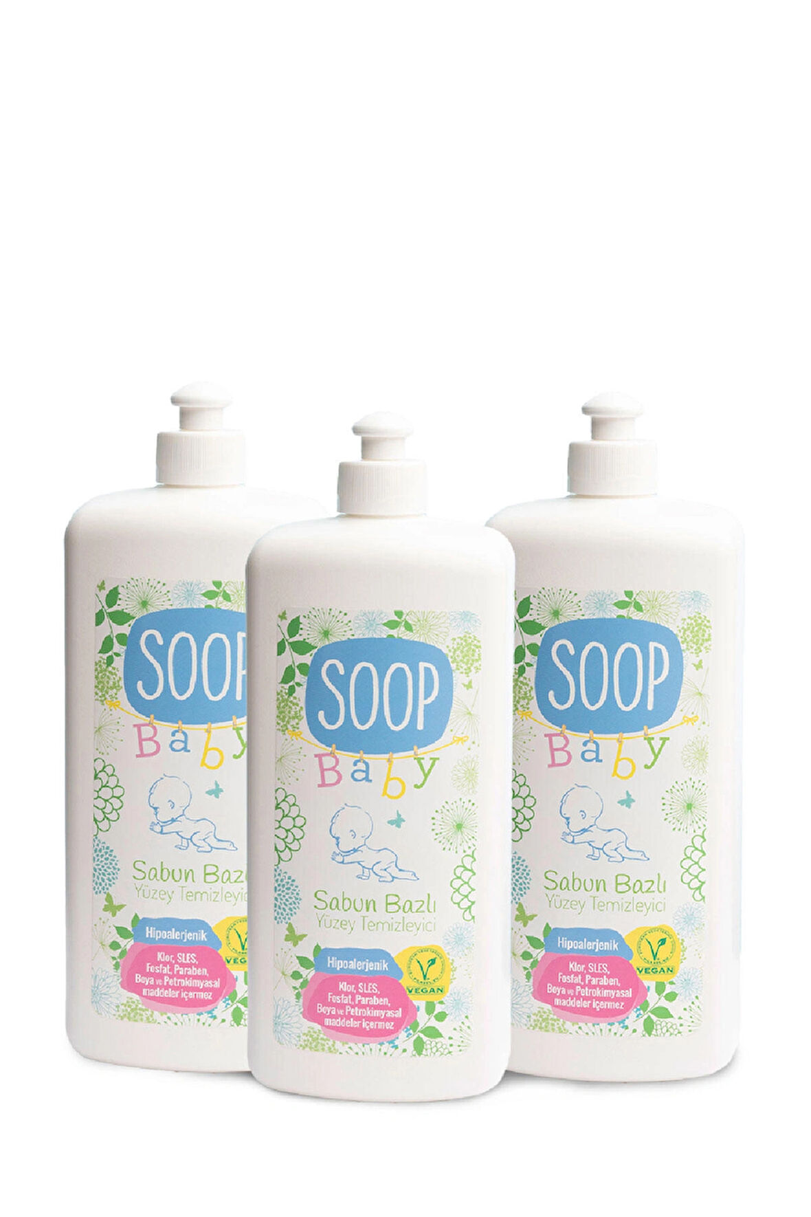 SOOP Sabun Bazlı Yüzey Temizleyici 3 x 1 L | %100 Doğal & Hipoalerjenik | İz Bırakmaz, Durulamasız 