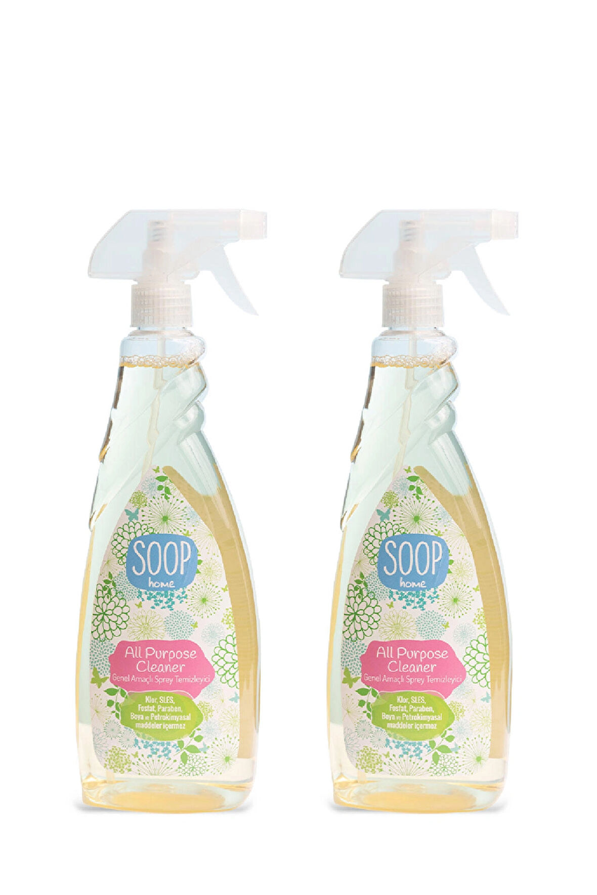 SOOP Genel Temizleyici Spreyi 2x 750 Ml | Bitkisel Yağ Bazlı Sabun | İz Ve Leke Bırakmaz