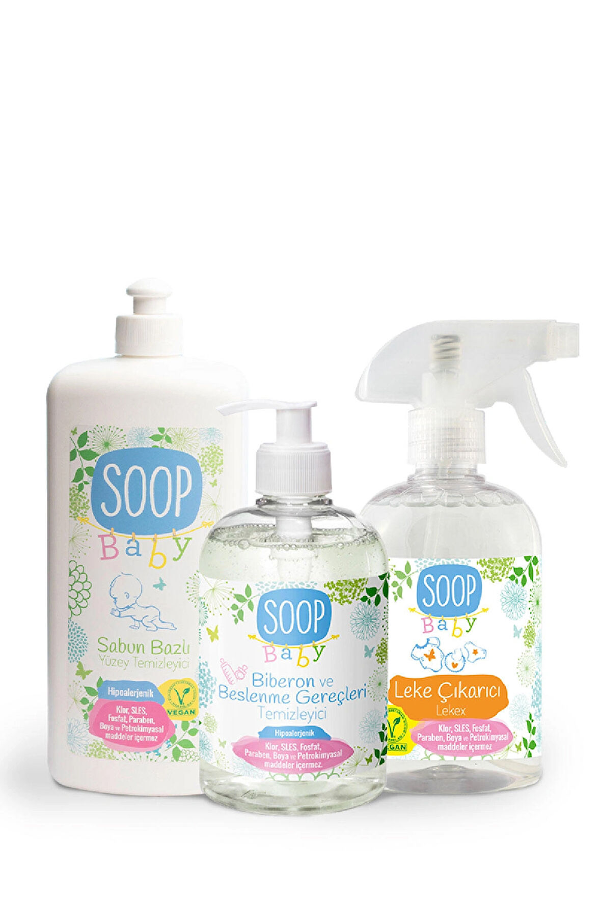 SOOP Baby Bebekli Evler Doğal Temizlik 3'lü Paketi | Biberon ve Yüzey Temizleyici, Leke Çıkarıcı
