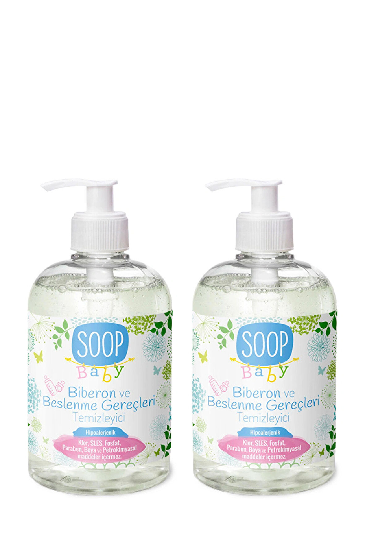SOOP Bebek Biberon ve Beslenme Gereçleri Temizleyici 2 x 500 ml | Bitkisel Sabun Bazlı | Hipoalerjenik 