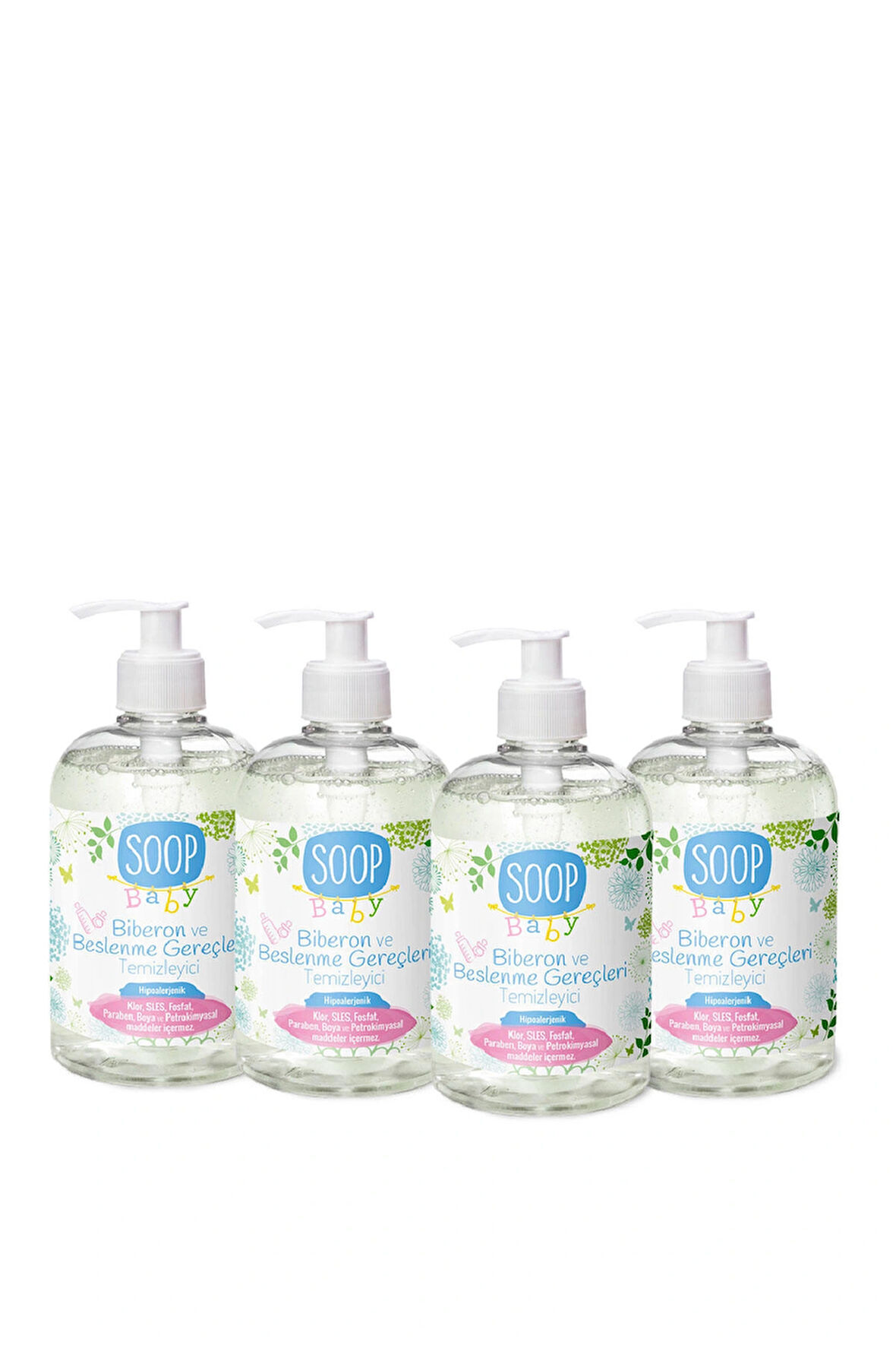 SOOP Bebek Biberon ve Beslenme Gereçleri Temizleyici 4 x 500 ml | Bitkisel Sabun Bazlı | Hipoalerjenik -