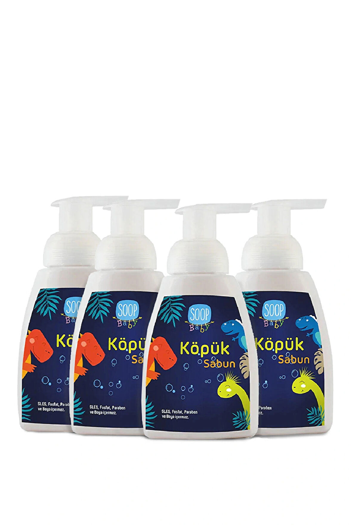SOOP Baby Bebek Dinozor Köpük Sabun Pudra Kokulu 4 x 300 ML | Vegan Hipoalerjenik