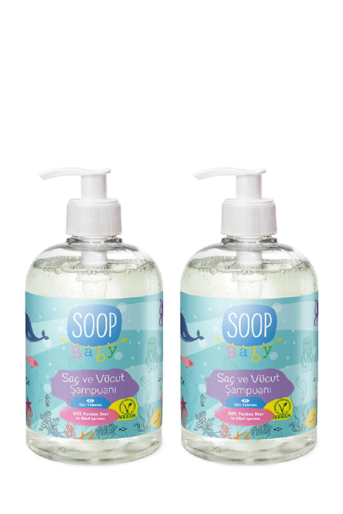 SOOP Bebek Saç Ve Vücut Şampuanı 2 x 500 ml |Vegan Ve Hipoalerjenik Pudra Kokulu|Göz Yakmaz |Doğal ve Nazik