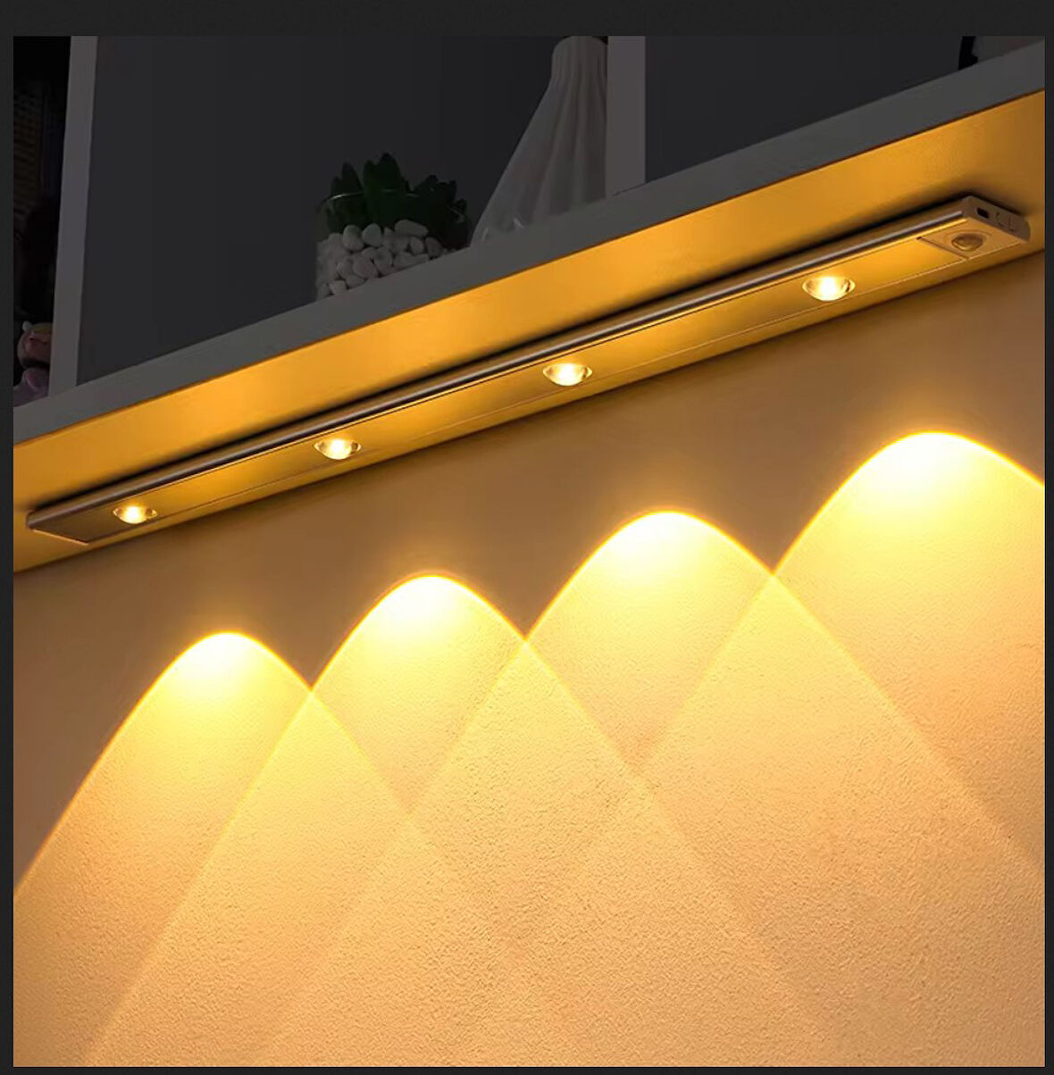 SİYAH RENK 4 LED 50 CM HAREKET SENSÖRLÜ LED IŞIK TEZGAH ALTI OFİS EV LED LAMBA