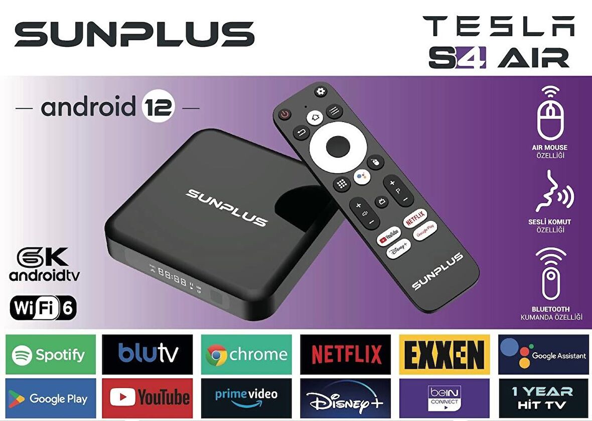 Sunplus tesla S4 AIR wifi 6 4Gb-Ram /32 Gb hafıza Android 12 tv box 114039