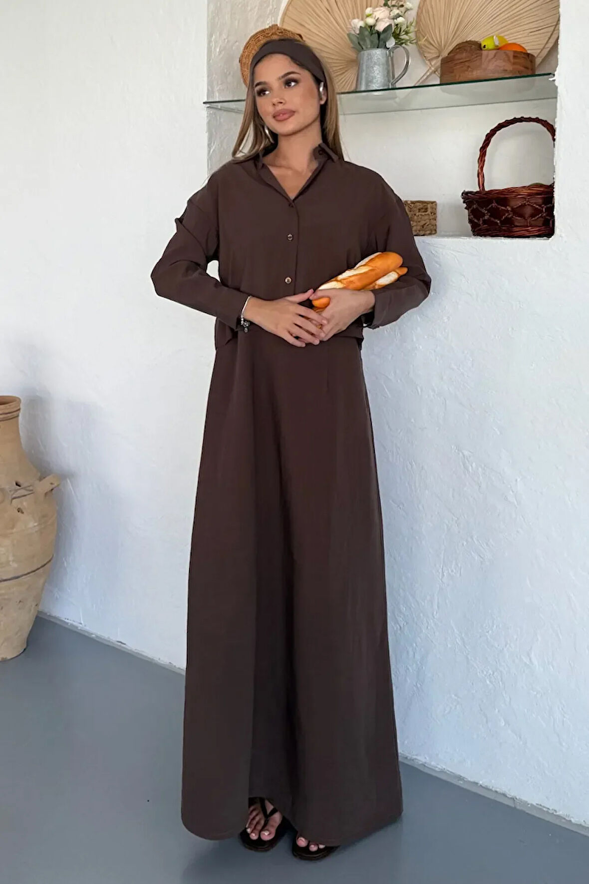 Ciela Kadın Askılı Bolero Maxi Kahverengi Elbise Takım – Yazlık Modal Rahatlık ve Zarif Şıklık