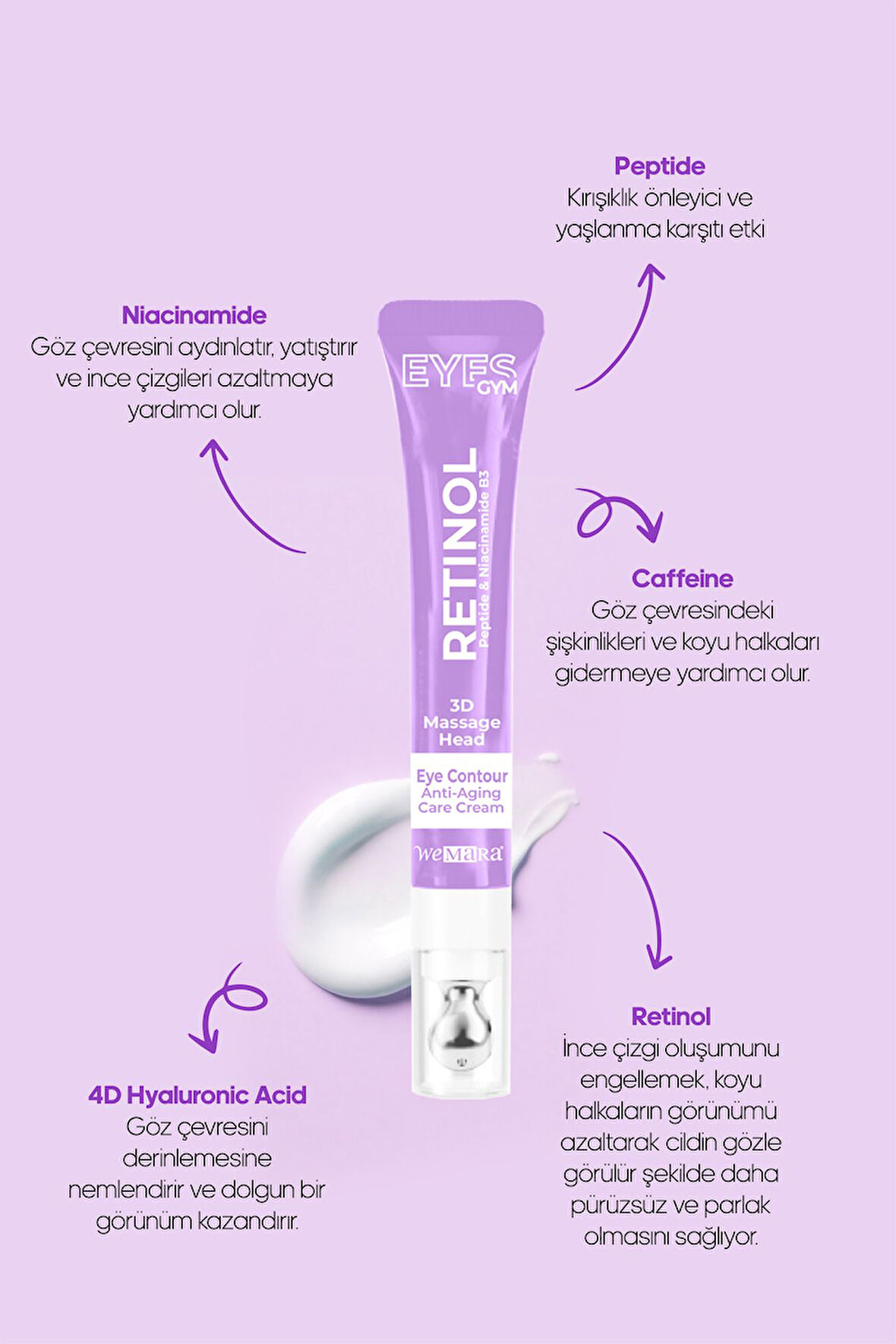  WEMARA RETİNOL & ANTİ-AGİNG (MOR) MASAJ BAŞLIKLI GÖZ MASAJ KREMİ	