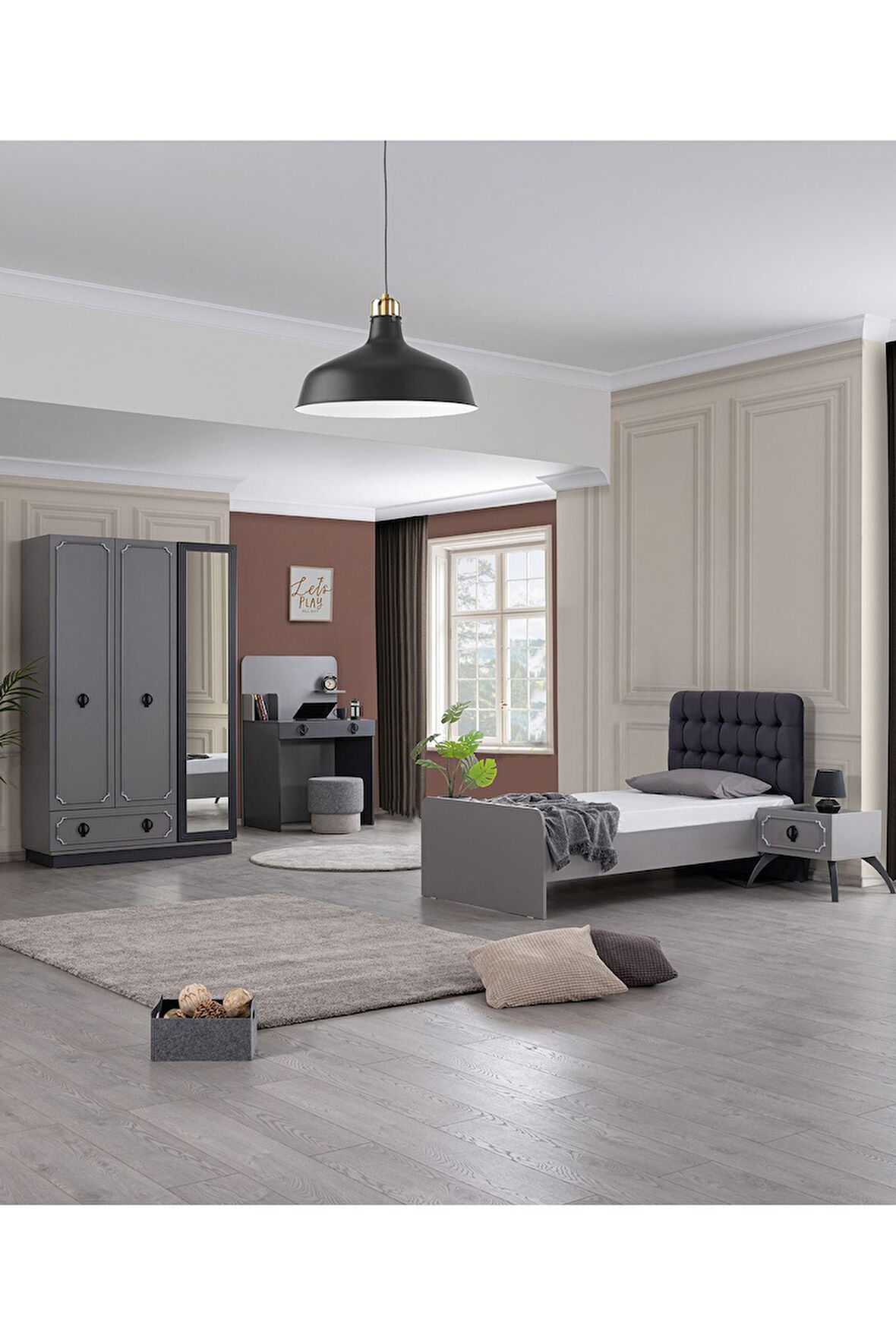 Stil Genç Odası - 3 Kapılı Dolap, Karyola, Komodin, Masa