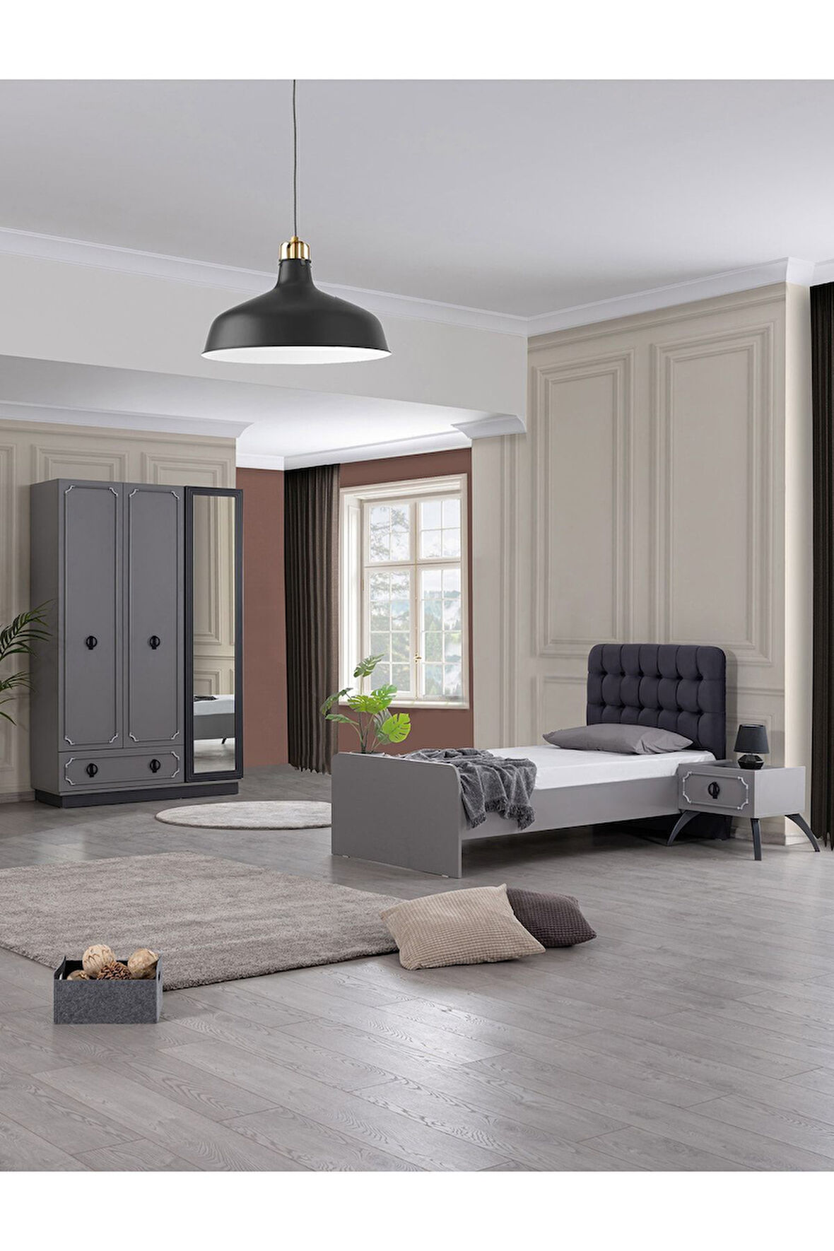 Stil Genç Odası - 3 Kapılı Dolap, Karyola, Komodin