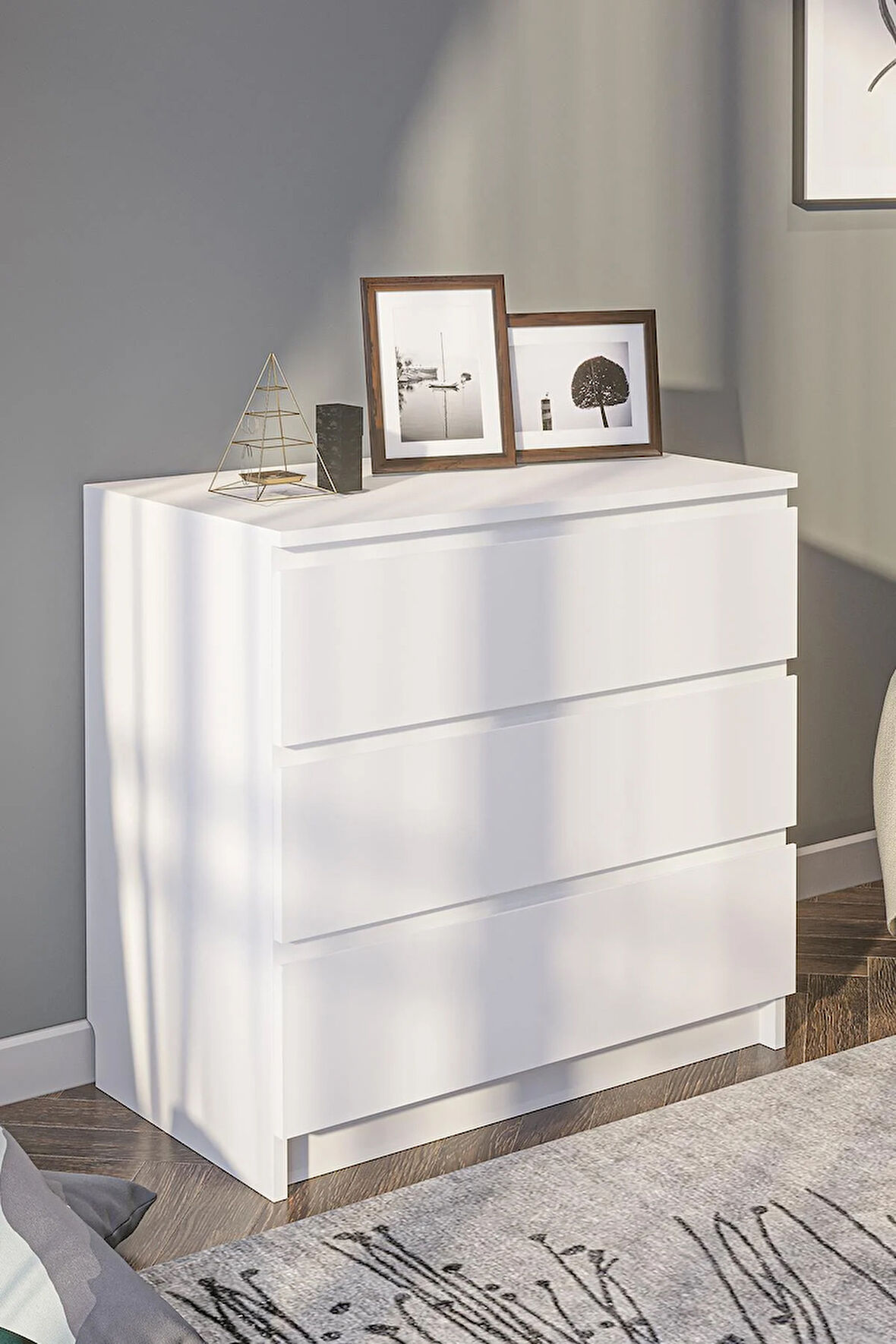 Derinkuyu 3 Çekmeceli Şifonyer Yatak Odası Bebek Odası Beyaz