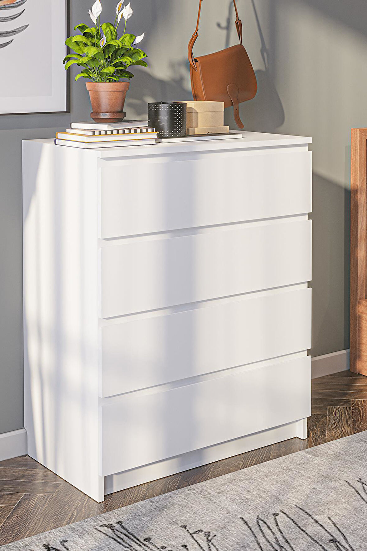 Derinkuyu 4 Çekmeceli Şifonyer Yatak Odası Bebek Odası Beyaz