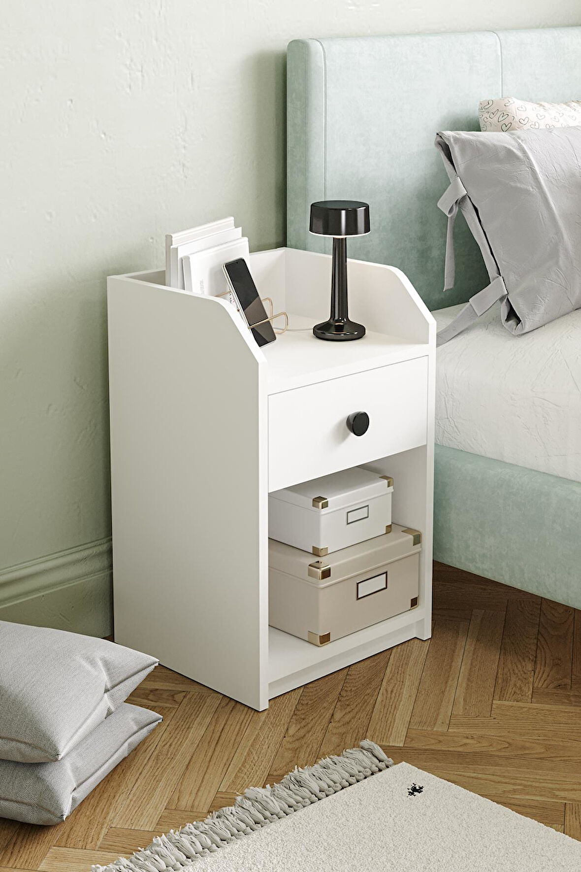 Urartu Komodin Yatak Odası Tek Çekmeceli Beyaz