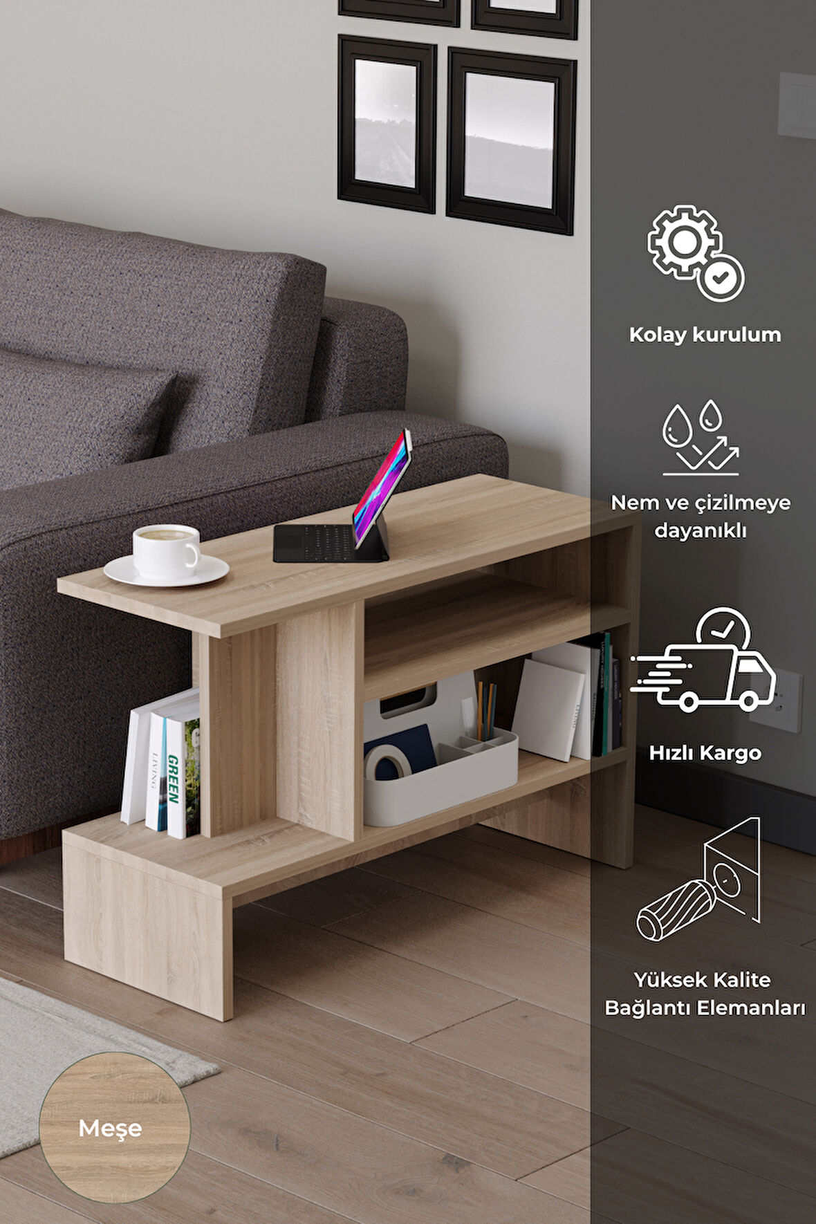 Sümela Raflı Yan Sehpa - Gazetelik, Dergilik, Kitaplık