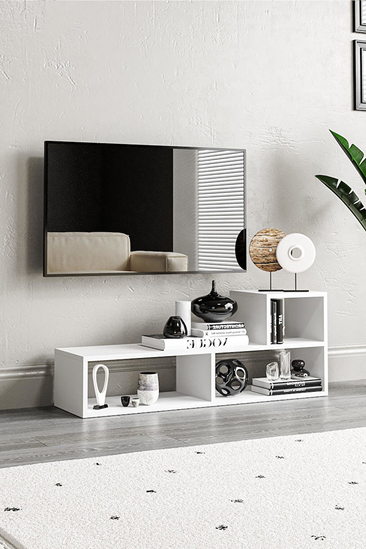 Bucak Çok Amaçlı Kitaplık Tv Ünitesi Beyaz