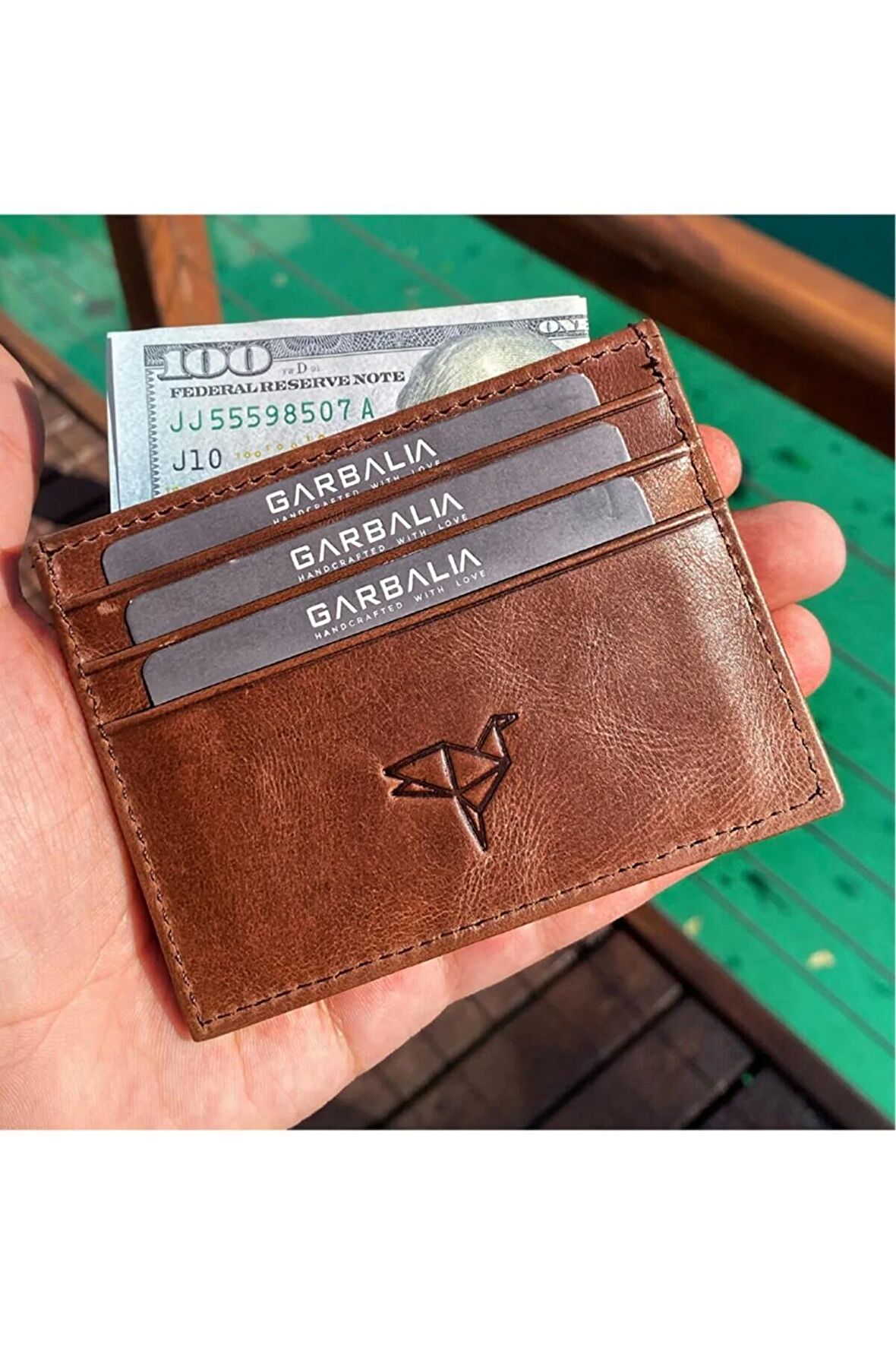 %100 El Yapımı Crazy Deri Kahverengi Unisex Slim Para Portföy