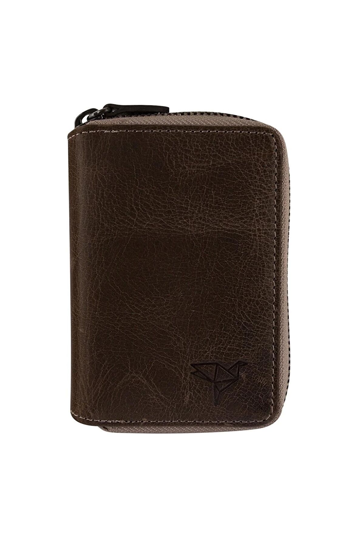 Unisex Yeşil Fargo Vintage Deri Fermuarlı Para Portföy