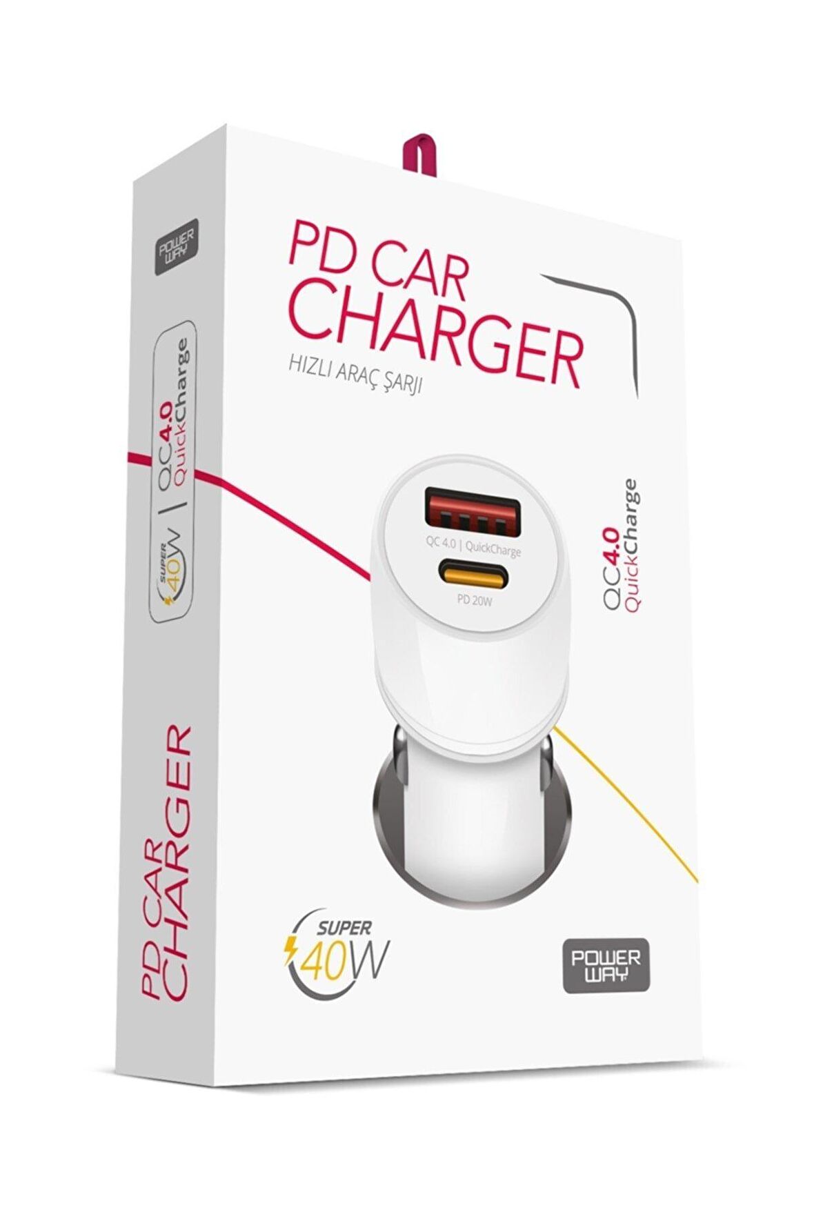 Powerway CC4.0 QC40 40W 5V 4 Amper Type c - Usb Araç Şarj Başlığı Beyaz