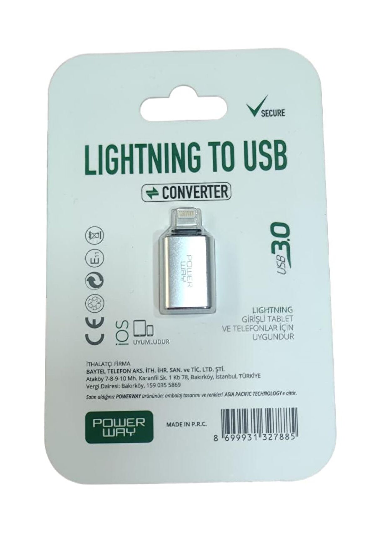 Powerway Lightning Erkek Usb 3.0 Dişi Çevirici