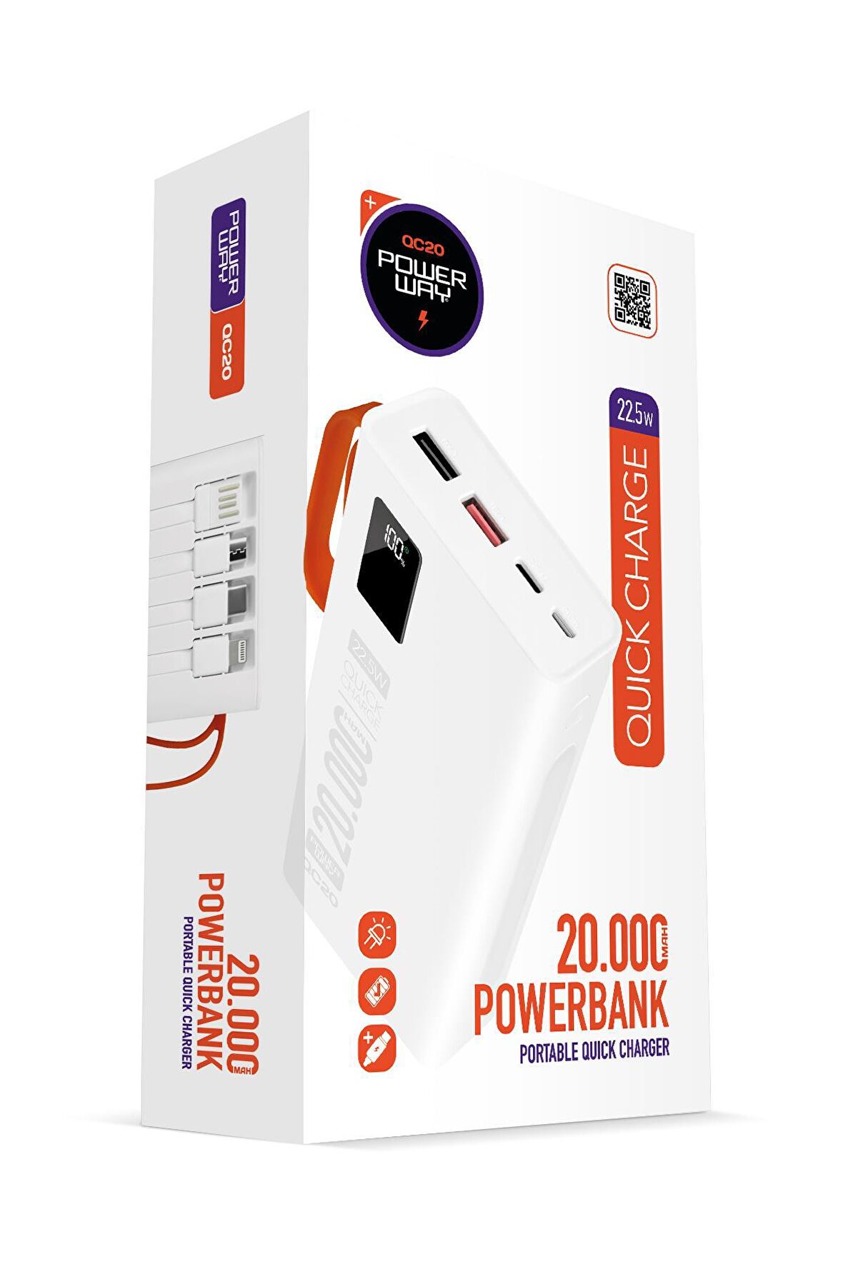 Powerway QC20 20000 mAh Hızlı Şarj Powerbank Beyaz 