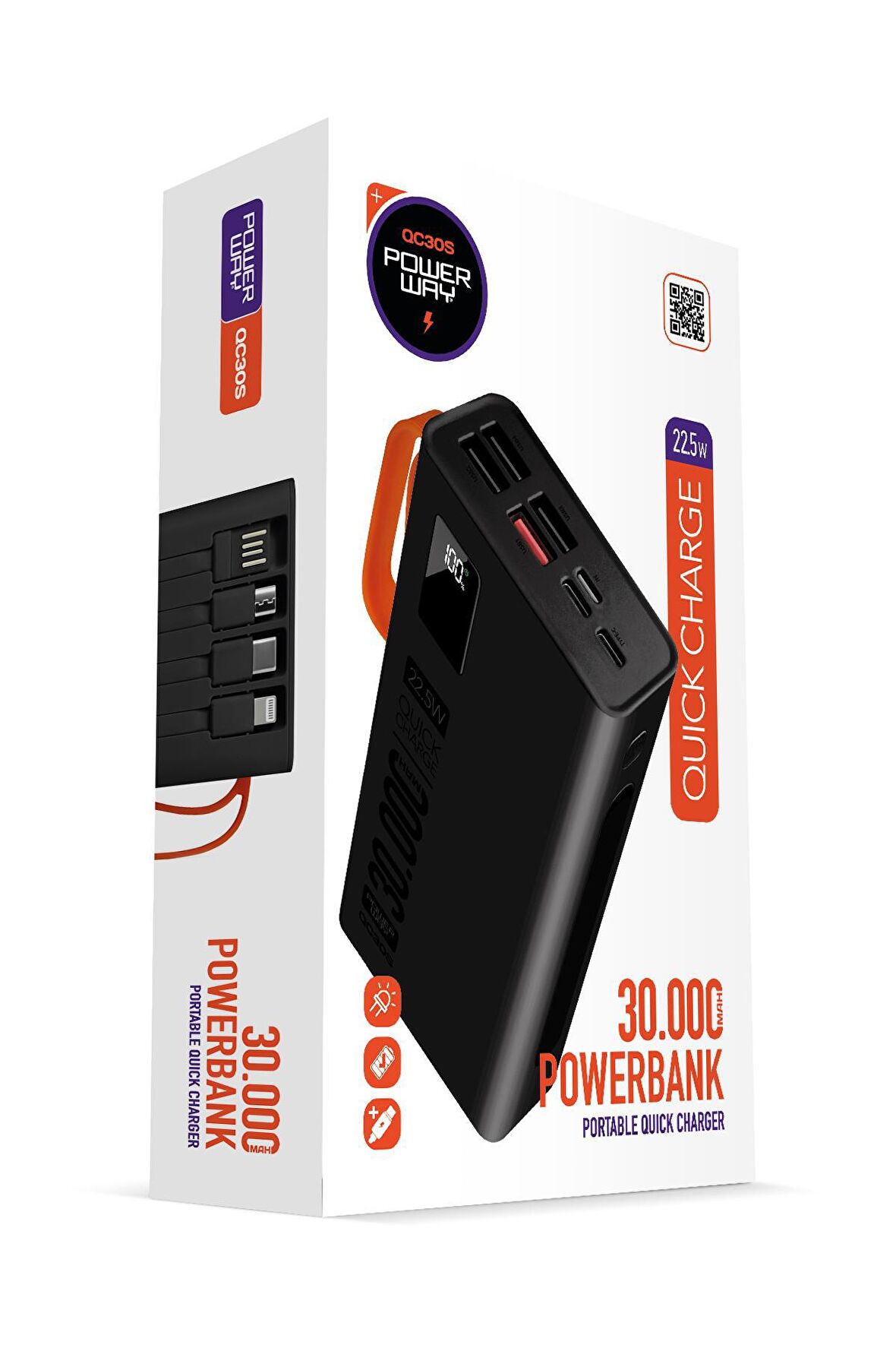 Powerway QC30S 30000 mAh Hızlı Şarj Powerbank Siyah 