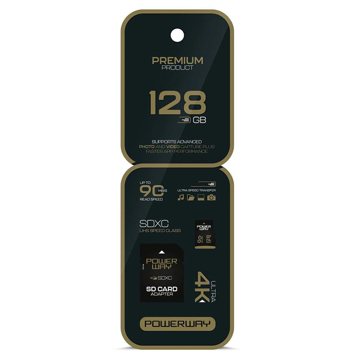 Powerway Premium 128 GB 90MB/S Ultra Hızlı 4K Destekli SDXC Hafıza Kartı