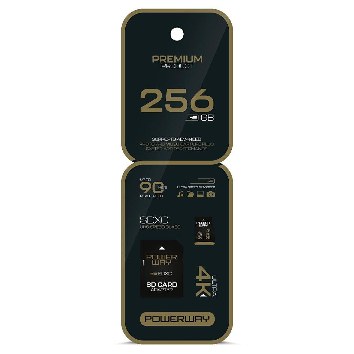 Powerway Premium 256 GB 90MB/S Ultra Hızlı 4K Destekli SDXC Hafıza Kartı